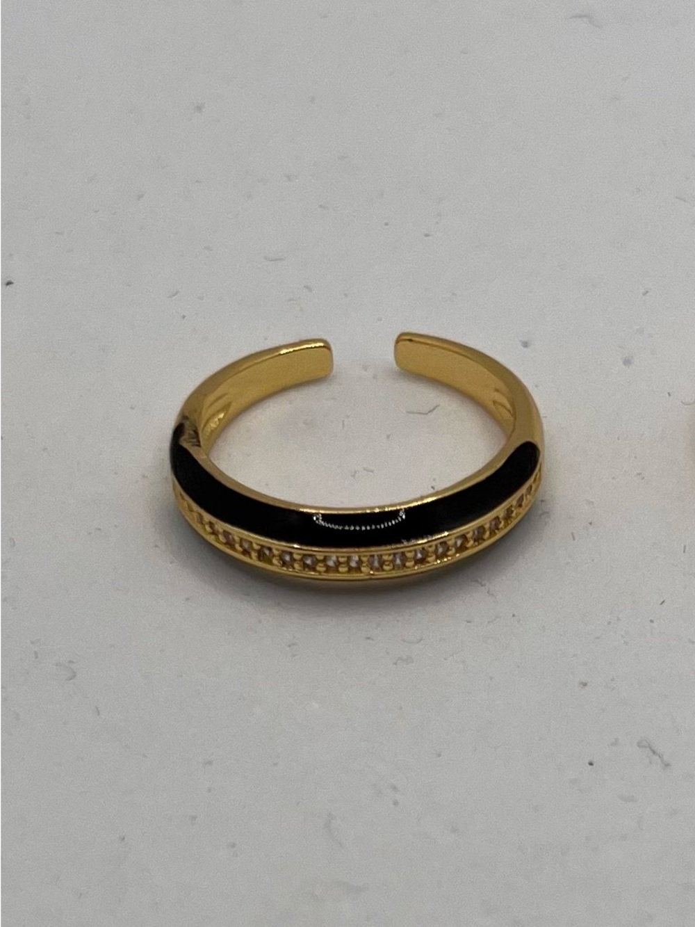 Gold-Tone Open Ring with Black Enamel and Crystal Accents